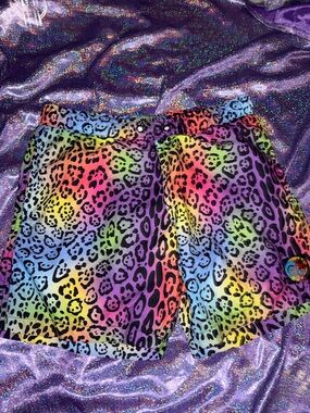 Mens Neon Animal Print Swim Trunks